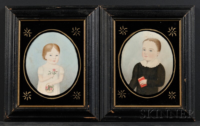 Appraisal: American School Early th Century Pair of Portrait Miniatures of