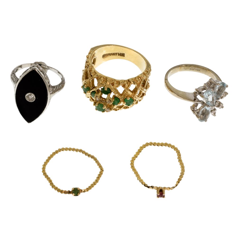 Appraisal: K GOLD AND GEMSTONE RING ASSORTMENT items including a white