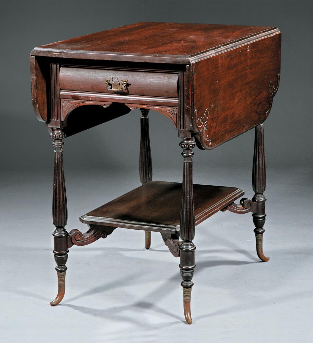 Appraisal: American Aesthetic Mahogany Drop-Leaf Side Table late th c Philadelphia