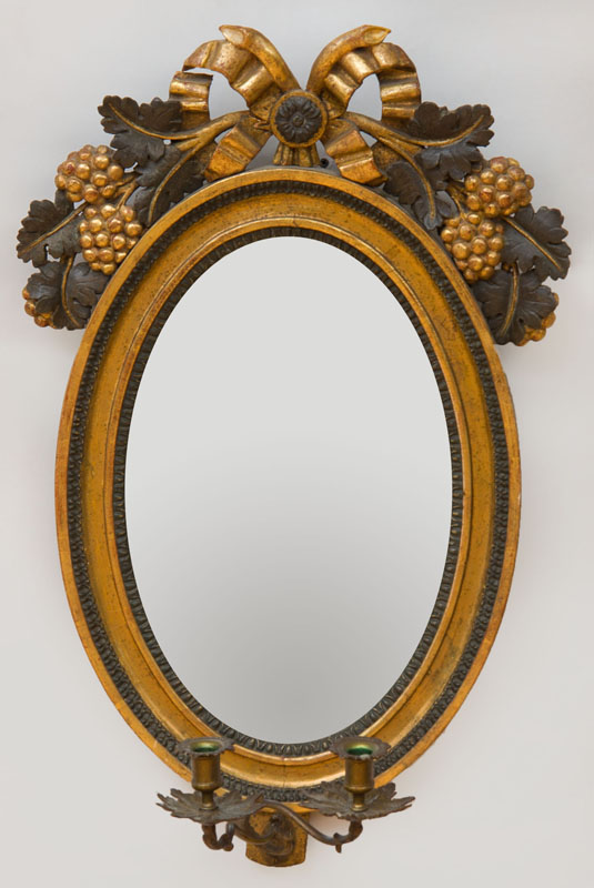 Appraisal: SWEDISH NEOCLASSICAL PAINTED AND PARCEL-GILT OVAL GIRANDOLE MIRROR The oval