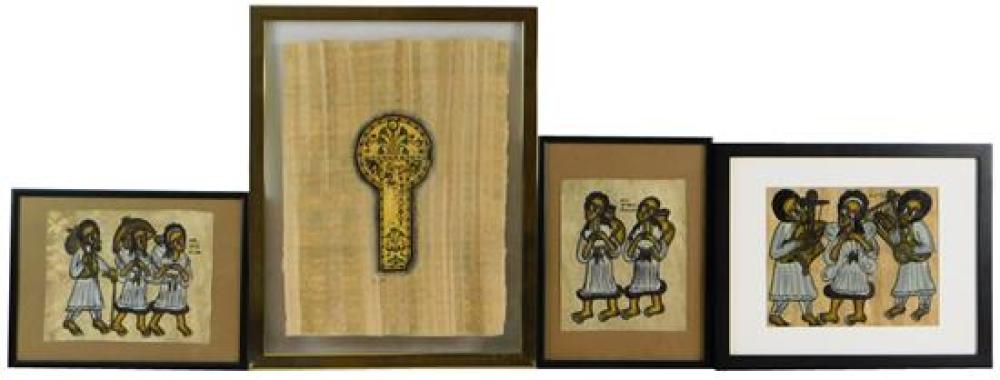 Appraisal: Four African paintings three Ethiopian pen and ink drawings Ethiopians