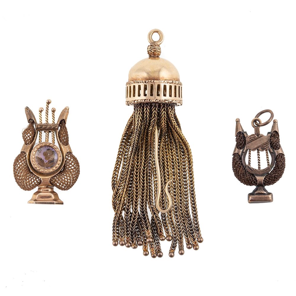 Appraisal: Victorian Watch Hook Hairwork Pieces in Gold K yellow gold