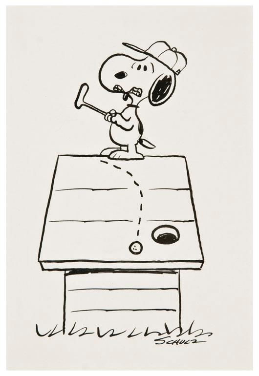 Appraisal: SCHULZ Charles - Snoopy Golfing on His Doghouse Pen and