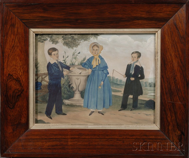 Appraisal: Anglo-American School th century Triple Children's Portrait in a Landscape