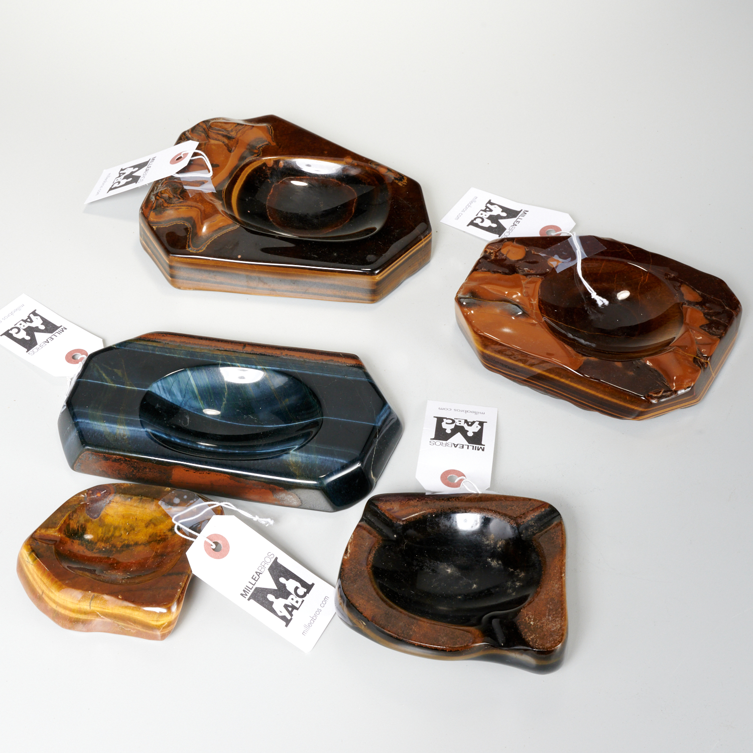 Appraisal: GROUP TIGER'S EYE HARDSTONE VIDE POCHE Mid th c incl