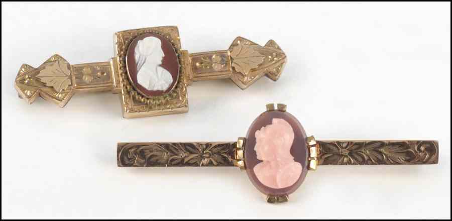 Appraisal: VICTORIAN GOLD AND GOLDFILLED CAMEO BAR PIN Together with a