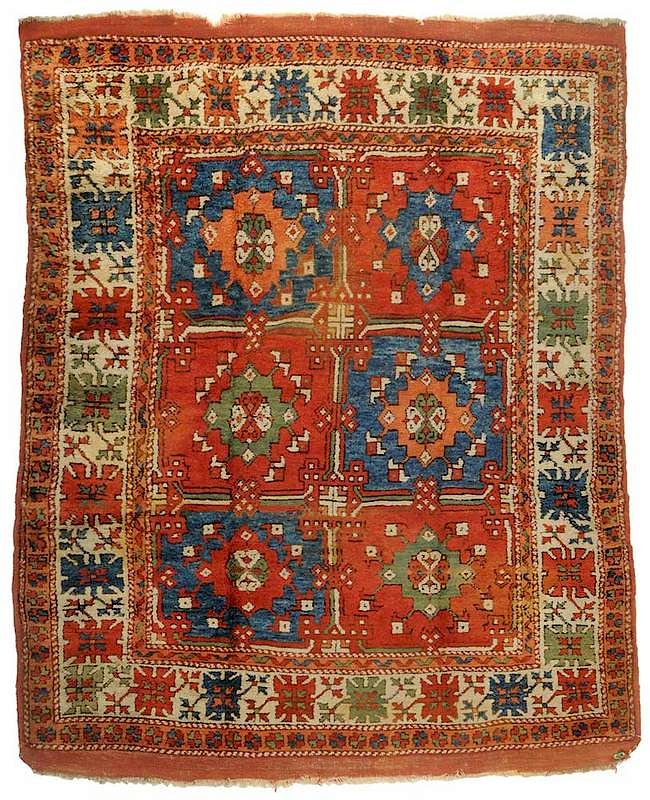 Appraisal: Caucasian Rug early mid th century six medallions on red