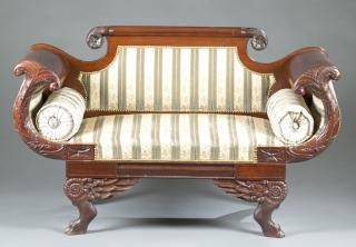 Appraisal: American Empire Settee Set of American Empire caned seat chairs