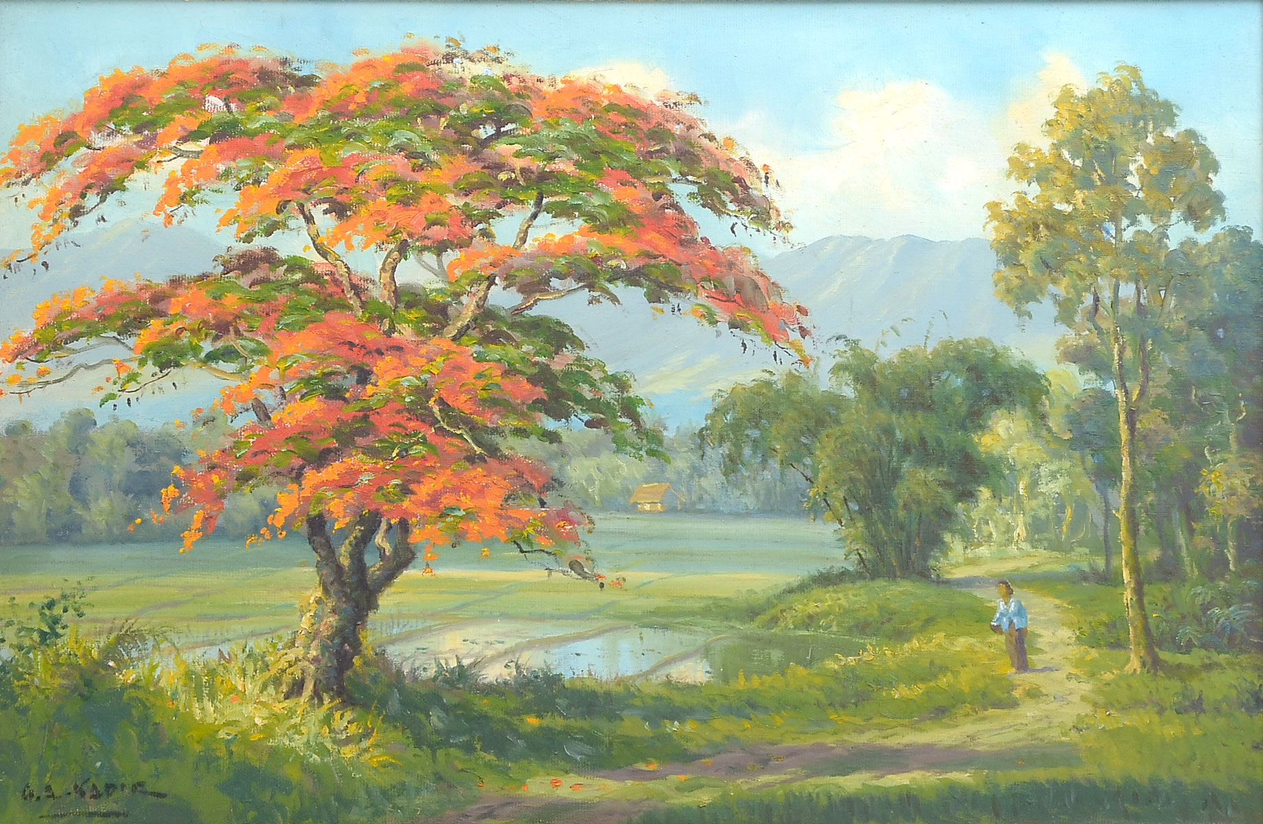 Appraisal: KADIR G A th Century Poinciana and Figure in a