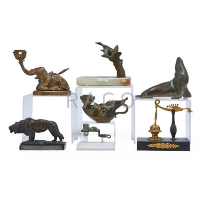 Appraisal: CABINET BRONZES Seven th th c Columbia lion elephant geese