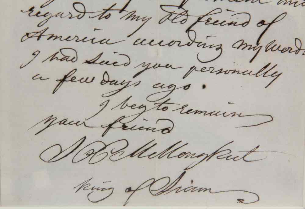 Appraisal: KING MONGKUT OF SIAM-AUTOGRAPH LETTER SIGNED-Rama IV known in foreign