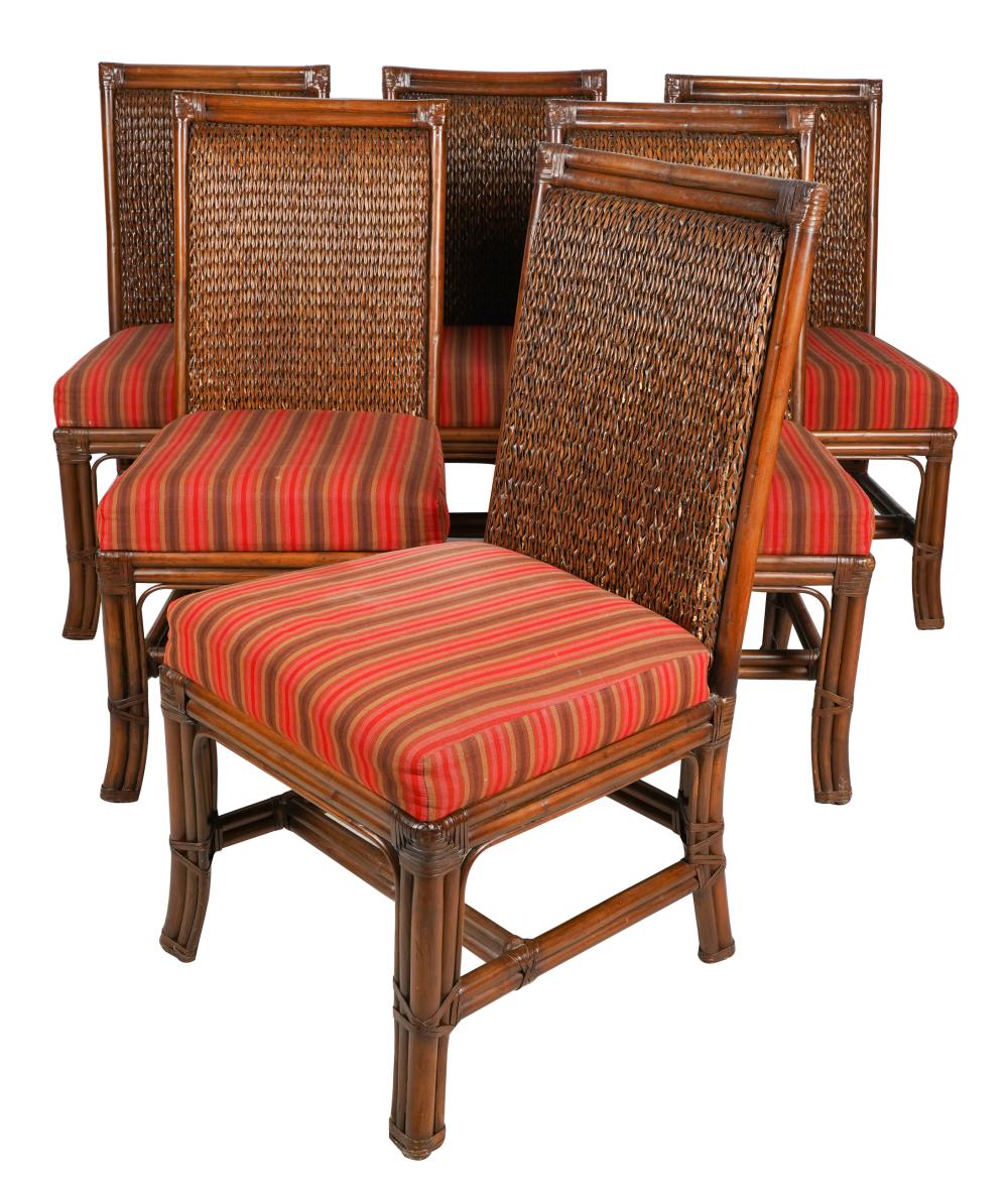 Appraisal: SET OF SIX PALECEK RATTAN DINING CHAIRSwith manufacturer's metal tag