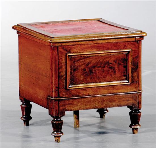 Appraisal: Regency mahogany and leather-topped bedside commode circa hinged lid with