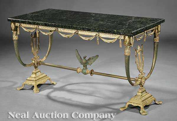 Appraisal: An Italian Gilt and Verde Antico Bronze Low Table having