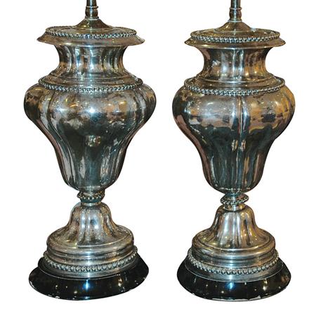 Appraisal: Pair of Sheffield Silver Plated Lamps Estimate nbsp nbsp nbsp