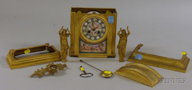 Appraisal: French Ormolu Mantel Clock with enameled dial and panel depicting