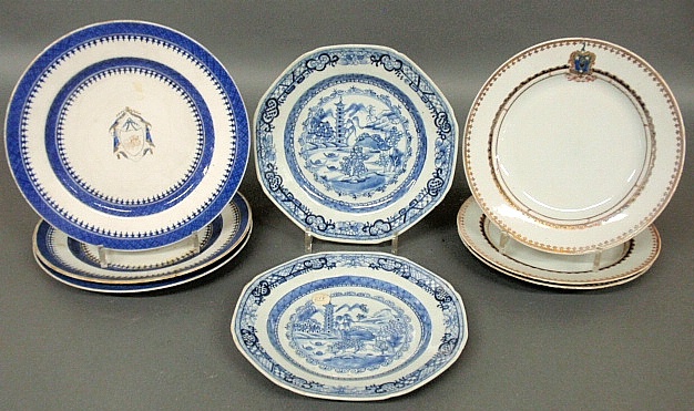 Appraisal: - Eight Chinese porcelain plates incl three armorial examples dia