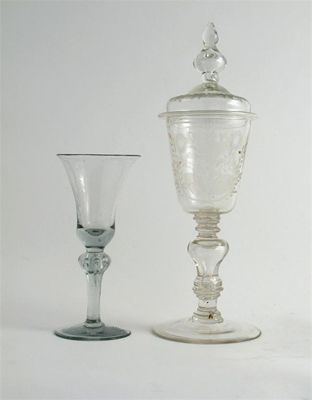 Appraisal: A large Continental glass and cover engraved with a crowned