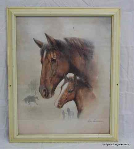 Appraisal: Ruane Manning Print ''Mare w Foal'' HorsesThis is a very