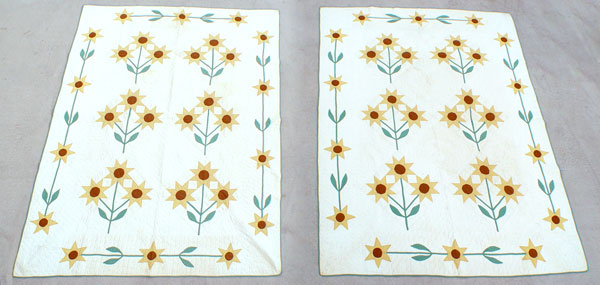 Appraisal: PAIR OF HAND SEWN APPLIQUE SUNFLOWER QUILTS Twin size quilts