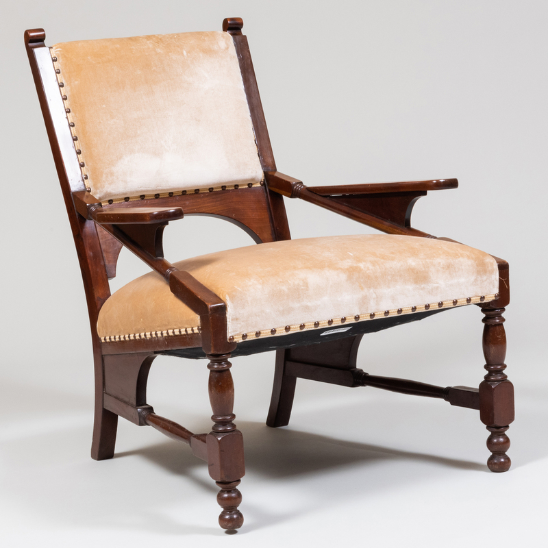 Appraisal: Arts and Crafts Mahogany Upholstered Armchair x x in height