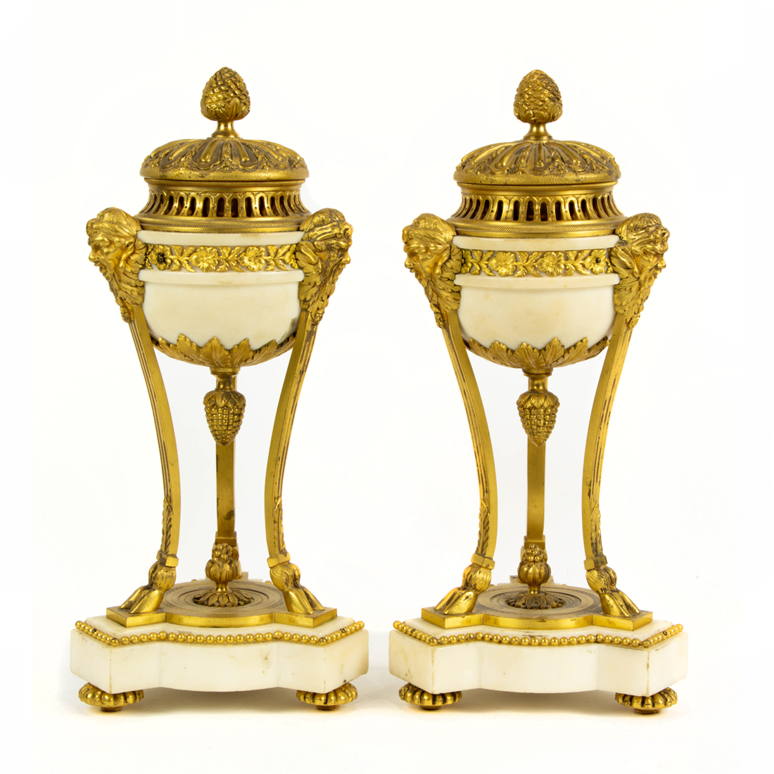 Appraisal: A PAIR OF NEOCLASSICAL STYLE GILT BRONZE MOUNTED MARBLE CASSOULETS