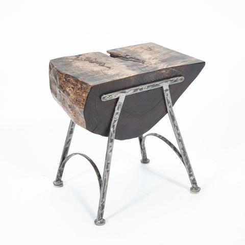 Appraisal: Contemporary Cherry Free Edge Log Table Stool on Wrought Iron