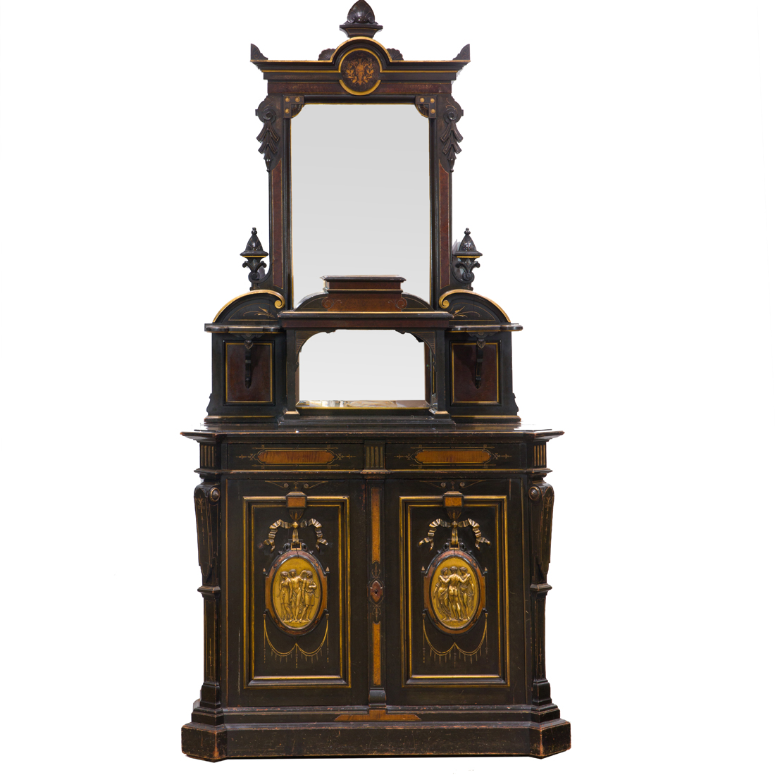 Appraisal: AMERICAN VICTORIAN EBONIZED AND PARCEL GILT MIRRORED CABINET American Victorian