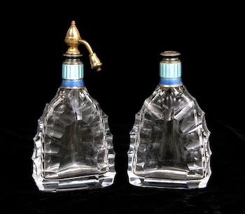 Appraisal: A Pair of Continental Cut Crystal and Guilloche Enamel Perfume