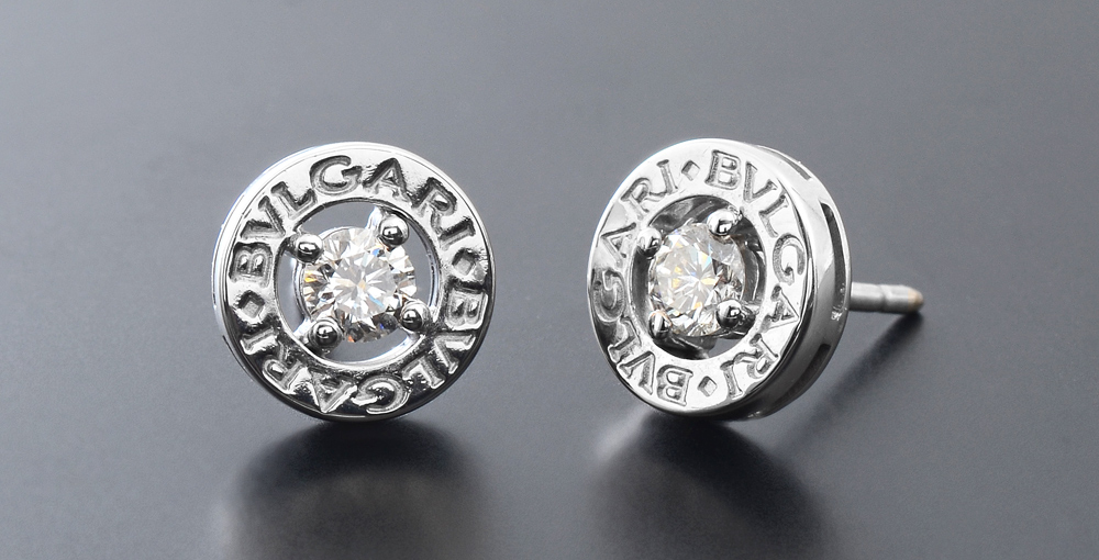 Appraisal: SIGNED BVLGARI DIAMOND STUD EARRINGS K white gold diamond solitaire