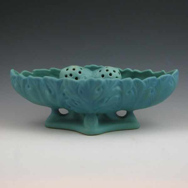 Appraisal: Van Briggle oak leaf console bowl with acorn flower frog