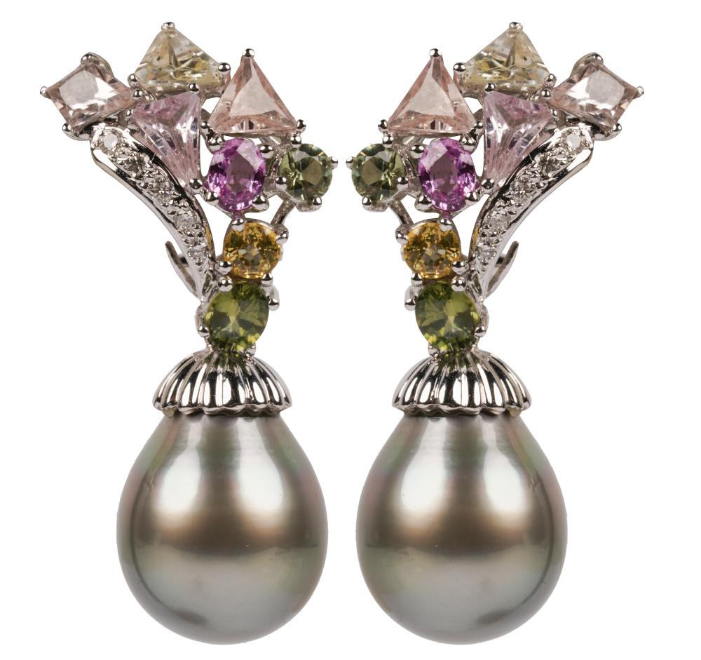 Appraisal: PAIR OF KARAT WHITE GOLD DIAMOND MULTI-GEM DROP EARRINGScontaining two