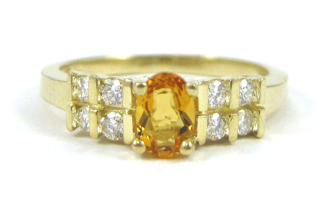 Appraisal: CITRINE DIAMOND AND FOURTEEN KARAT GOLD RING with four round-cut