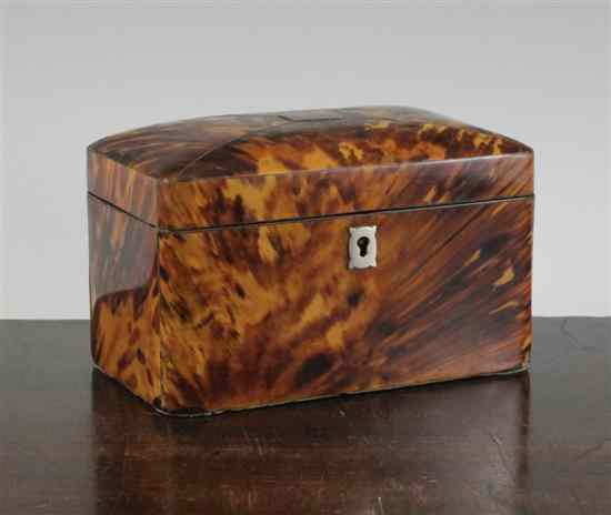 Appraisal: A Regency blond tortoiseshell two division tea caddy in Estimate