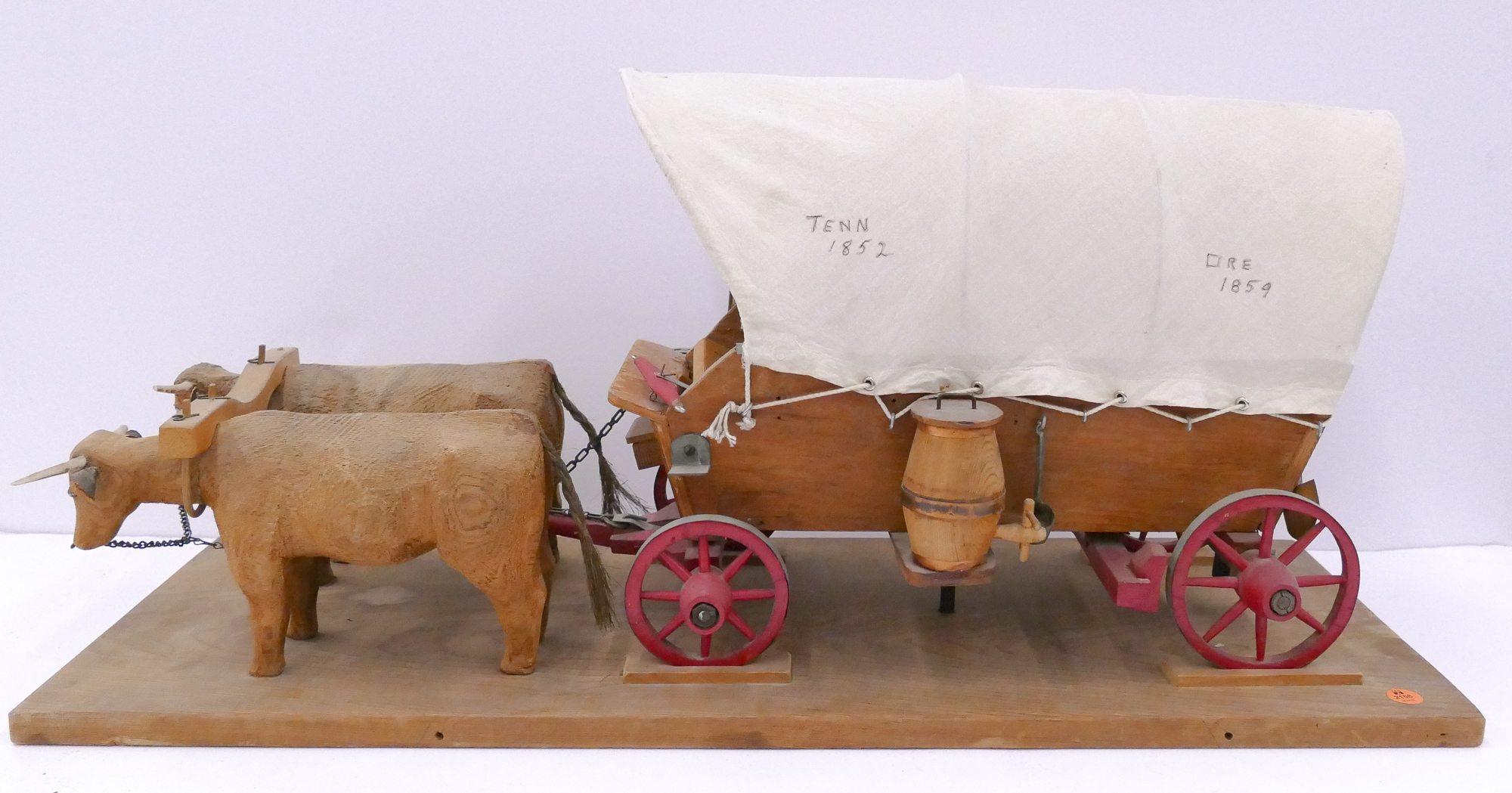 Appraisal: Large Hand Carved Wooden Folk Art Oregon Trail Wagon Model-