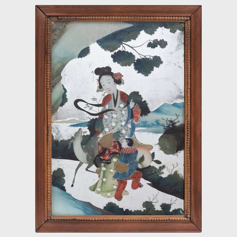 Appraisal: Pair of Chinese Export Reverse Glass Paintings Each depicting a