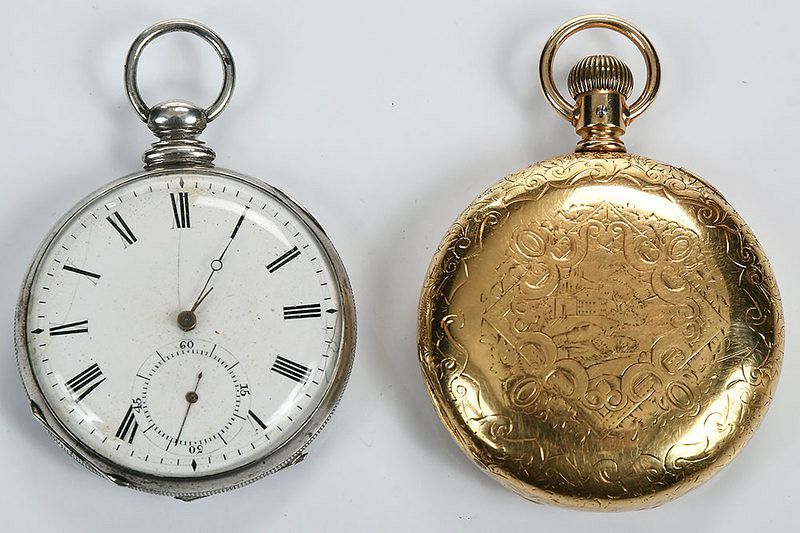 Appraisal: Two Antique Pocket Watches Hamilton mm case sub-seconds dial inside