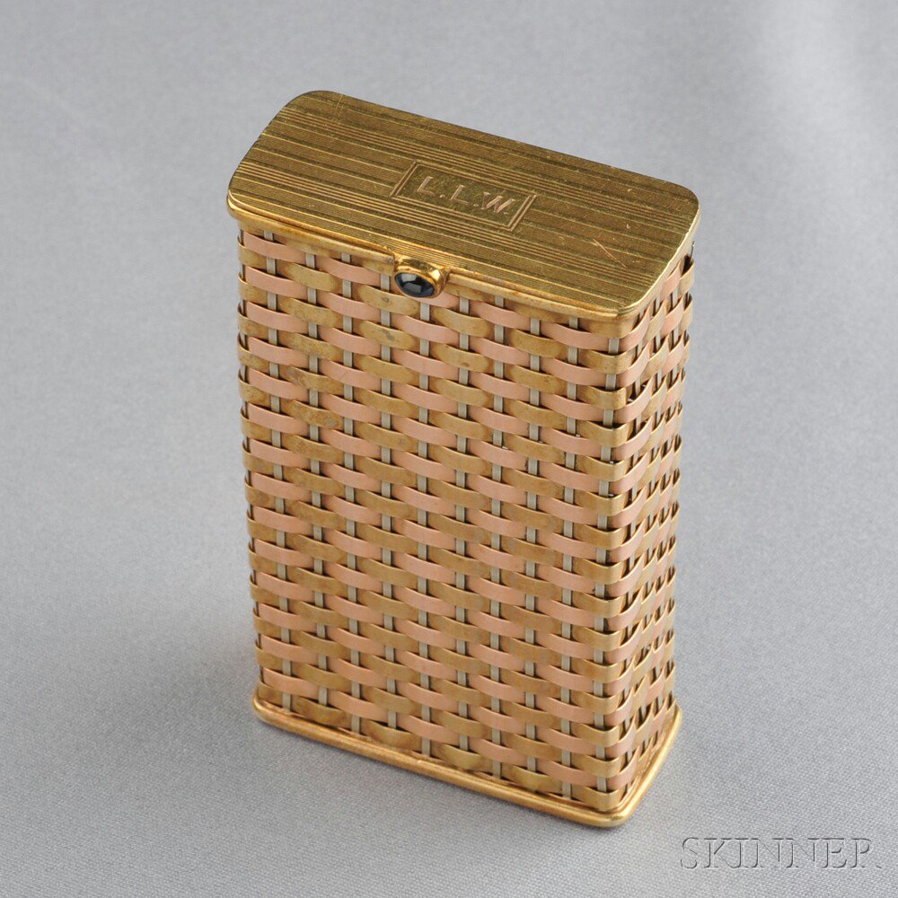 Appraisal: kt Tricolor Gold Cigarette Box the woven case with line-engraved