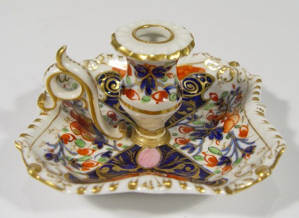 Appraisal: Early th Century Derby china chamberstick hand painted and gilded