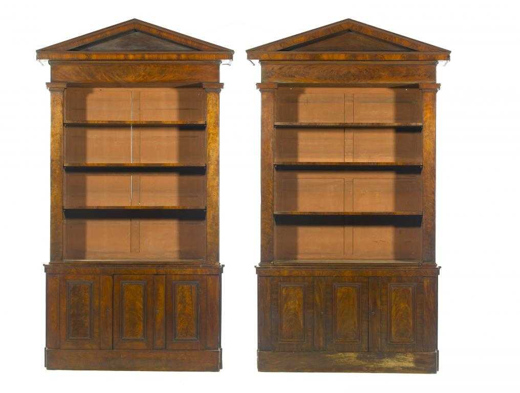 Appraisal: TWO WILLIAM IV MAHOGANY BOOKCASES the triangular pediment on deep