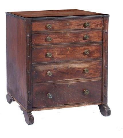 Appraisal: A Regency mahogany chest of five long graduated drawers and