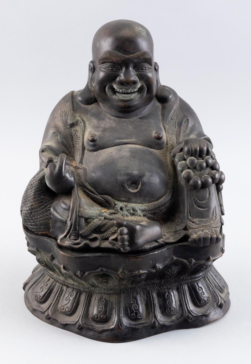 Appraisal: CHINESE BRONZE SEATED LAUGHING BUDDHA HEIGHT CHINESE BRONZE SEATED LAUGHING