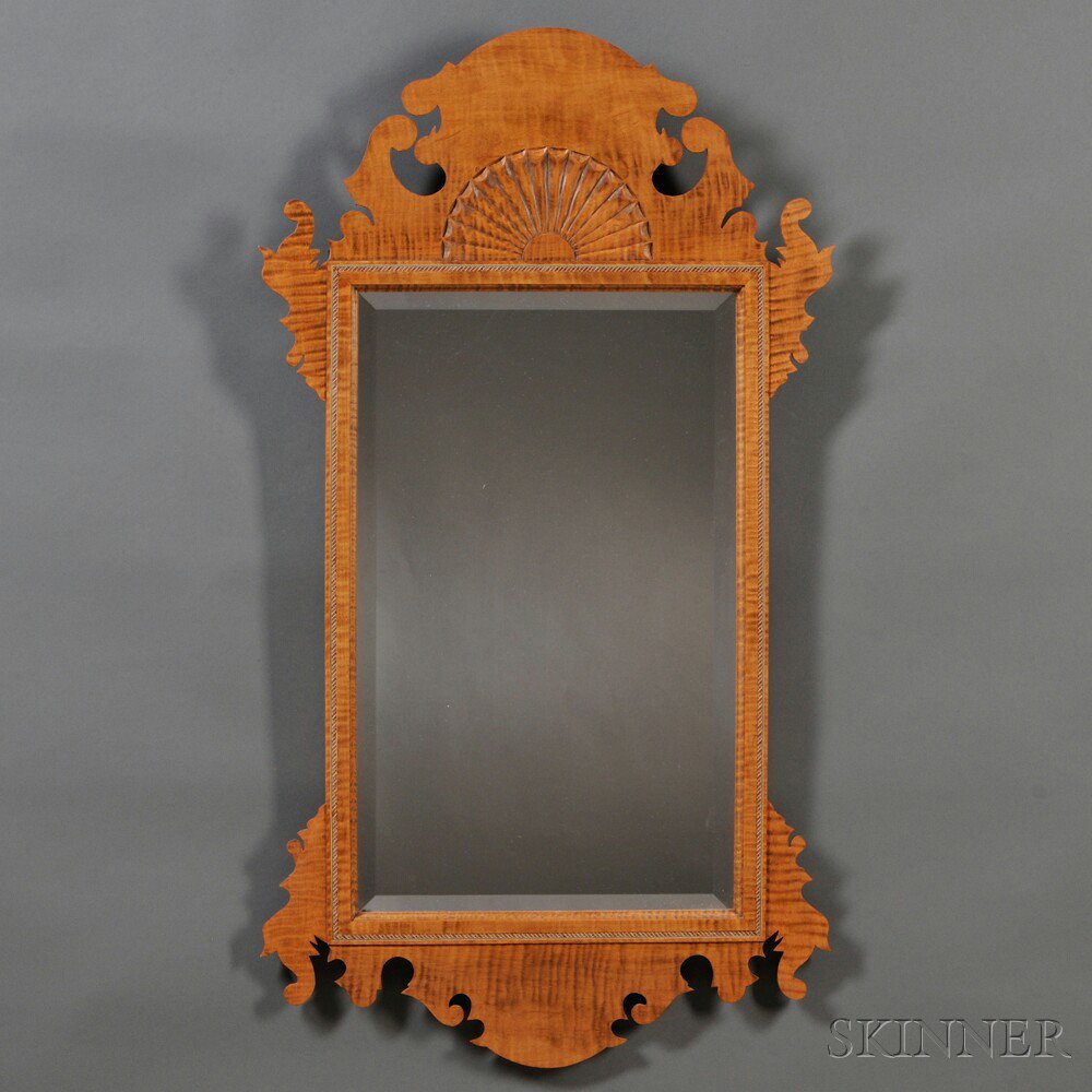 Appraisal: Chippendale-style Fan-carved Tiger Maple Mirror Donald Dunlap Antrim New Hampshire