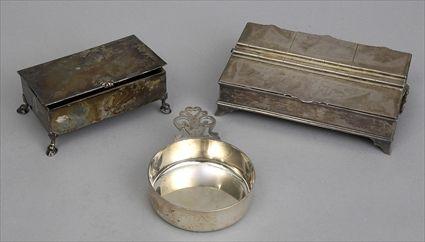 Appraisal: ENGLISH SILVER INKSTAND TIFFANY CO MONOGRAMMED CIGARETTE BOX AND A