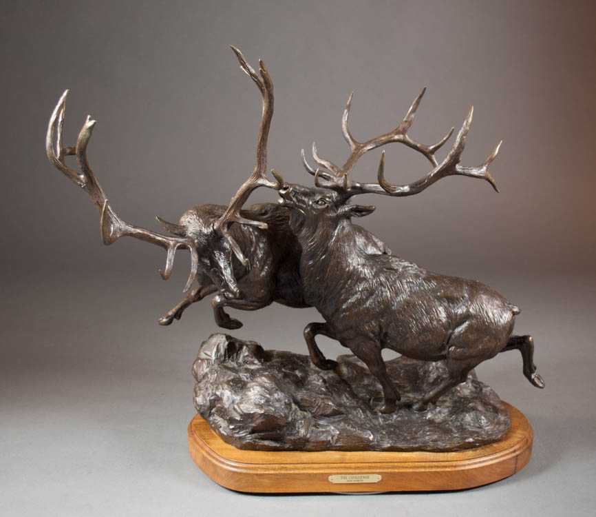 Appraisal: DAVID SCHAEFER AMERICAN - ORIGINAL BRONZE WILDLIFE SCULPTURE The Challenge