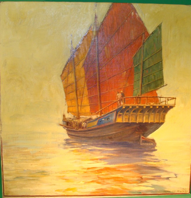 Appraisal: American - CHINESE JUNK oil on canvas Signed and dated