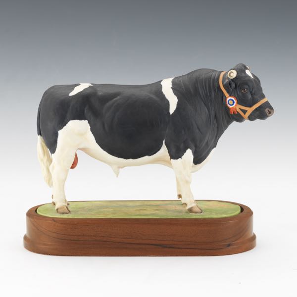 Appraisal: ROYAL WORCESTER SEMI-ANTIQUE DORIS LINDER PORCELAIN BRITISH FRIESIAN BULL ON