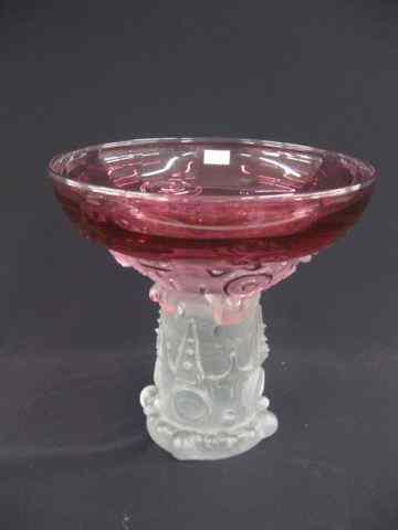 Appraisal: Art Glass Bowl Stand cranberry bowl on frosted sculptured base