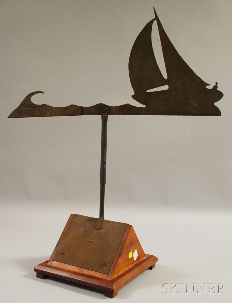 Appraisal: Cut Sheet Iron Sailboat Weather Vane with wood stand figure