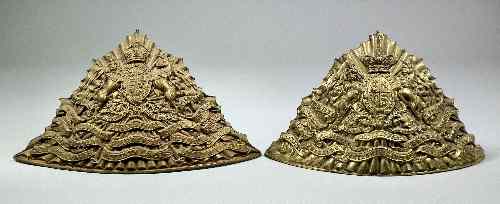 Appraisal: Two gilt brass Lancers caps relating to the Sixteenth Lancers